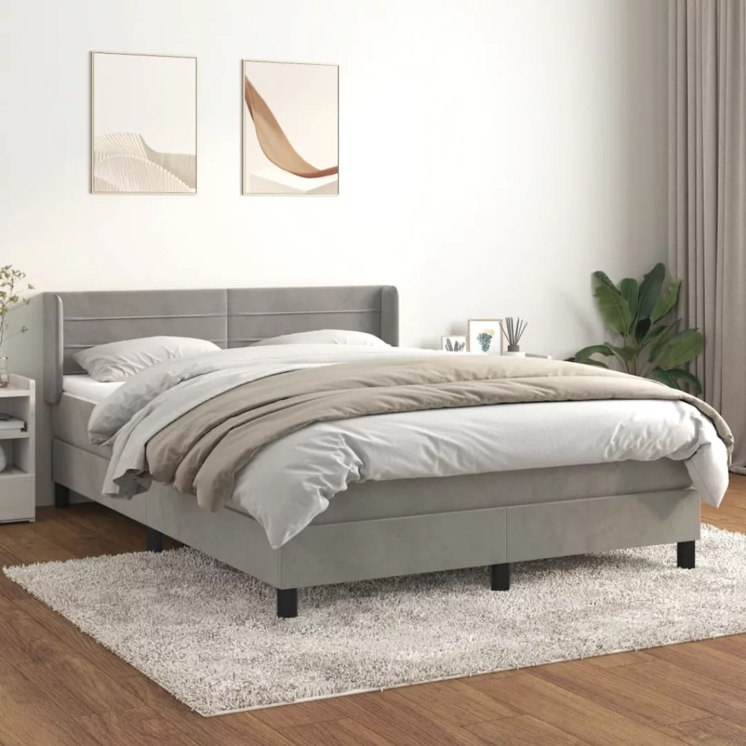 vidaXL Bettgestell Boxspringbett mit Matratze Hellgrau 140x200 cm Samt Bett günstig online kaufen