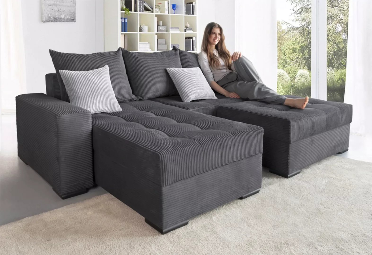 COLLECTION AB Ecksofa »Josy L-Form, Breite 214 cm, mit 3 großen Rückenkisse günstig online kaufen