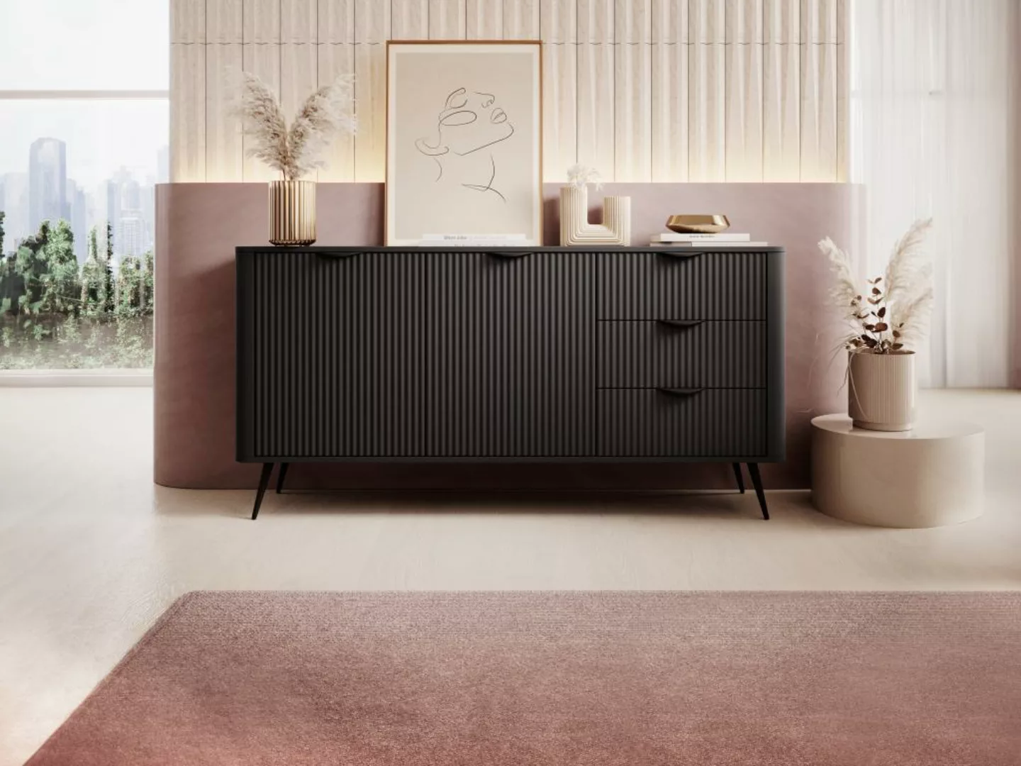 Sideboard mit 2 Türen & 3 Schubladen - MDF - Schwarz - ELONARIA von Pascal günstig online kaufen