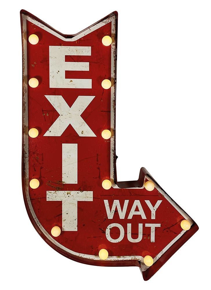 Wandleuchte EXIT WAY OUT Rot LED Beleuchtung Wegweiser Leuchtdeko Nostalgie günstig online kaufen