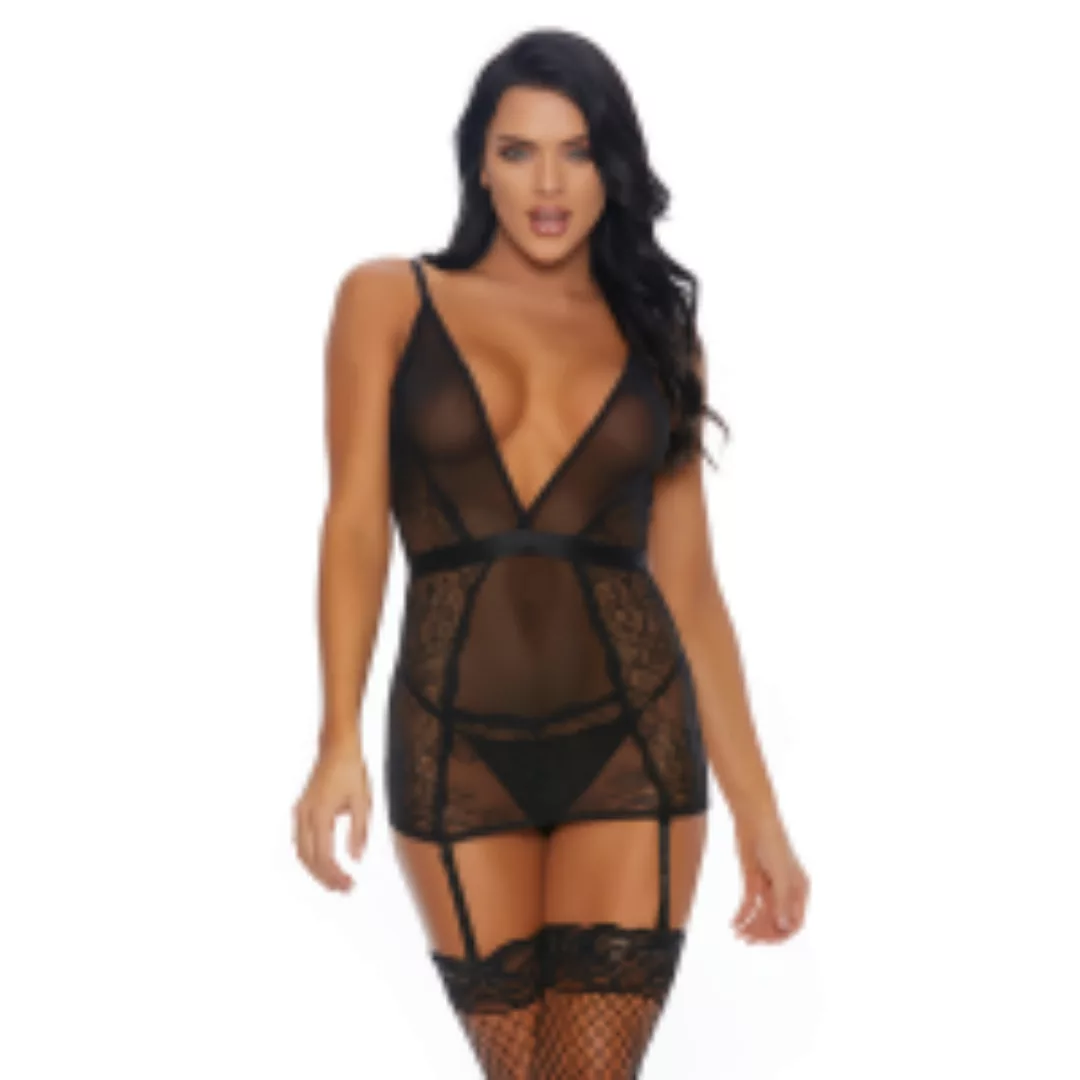 A Sheer Thing - Nightgown with Suspender Straps and Tights - S günstig online kaufen