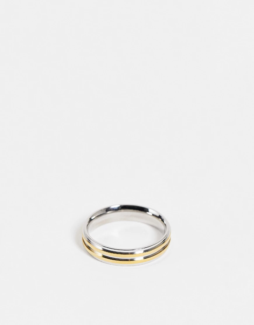 ASOS DESIGN – Zweifarbiger Ring in Silber- und Goldoptik aus Edelstahl-Mehr günstig online kaufen