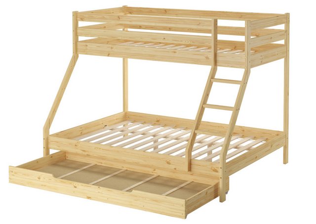 ERST-HOLZ Etagenbett Doppel-Etagenbett 90x200 u. 140/200 Kiefer natur - Zub günstig online kaufen