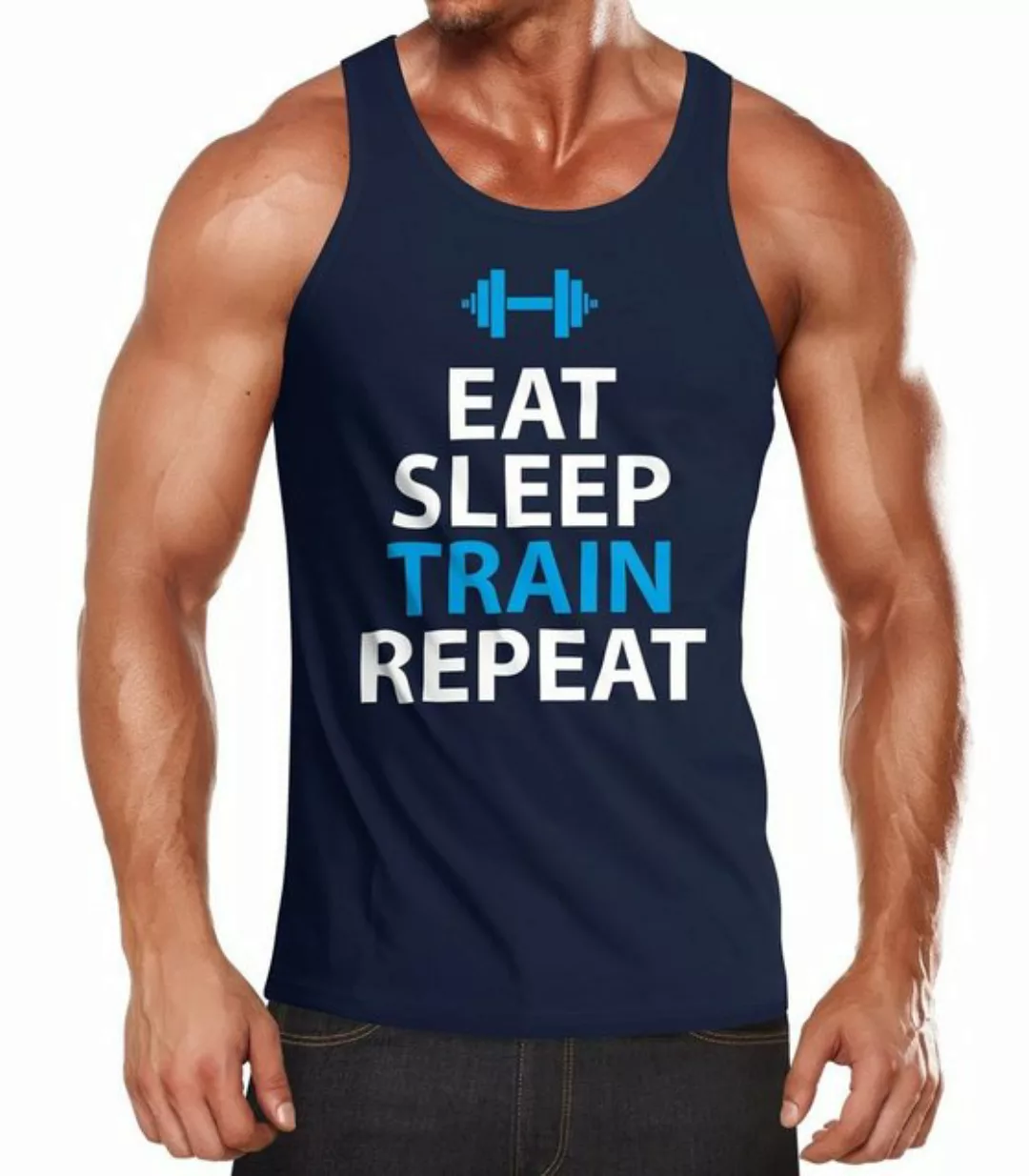 MoonWorks Tanktop Herren Tanktop Eat Sleep Train Repeat Bodybuilder Fitness günstig online kaufen