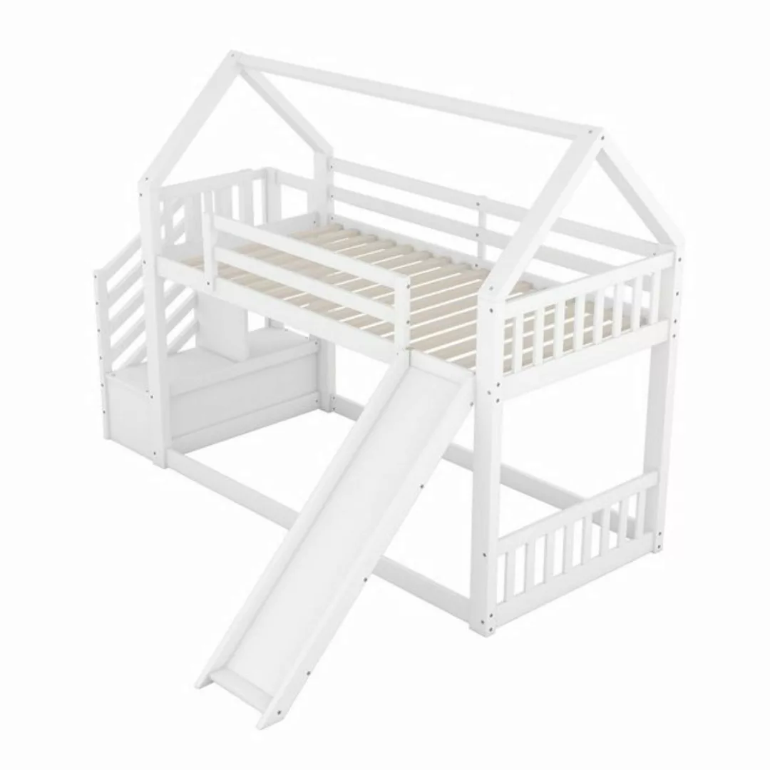 Odikalo Kinderbett Etagenbett mit Stauraumtreppe und Rutsche,90x200cm Weiss günstig online kaufen