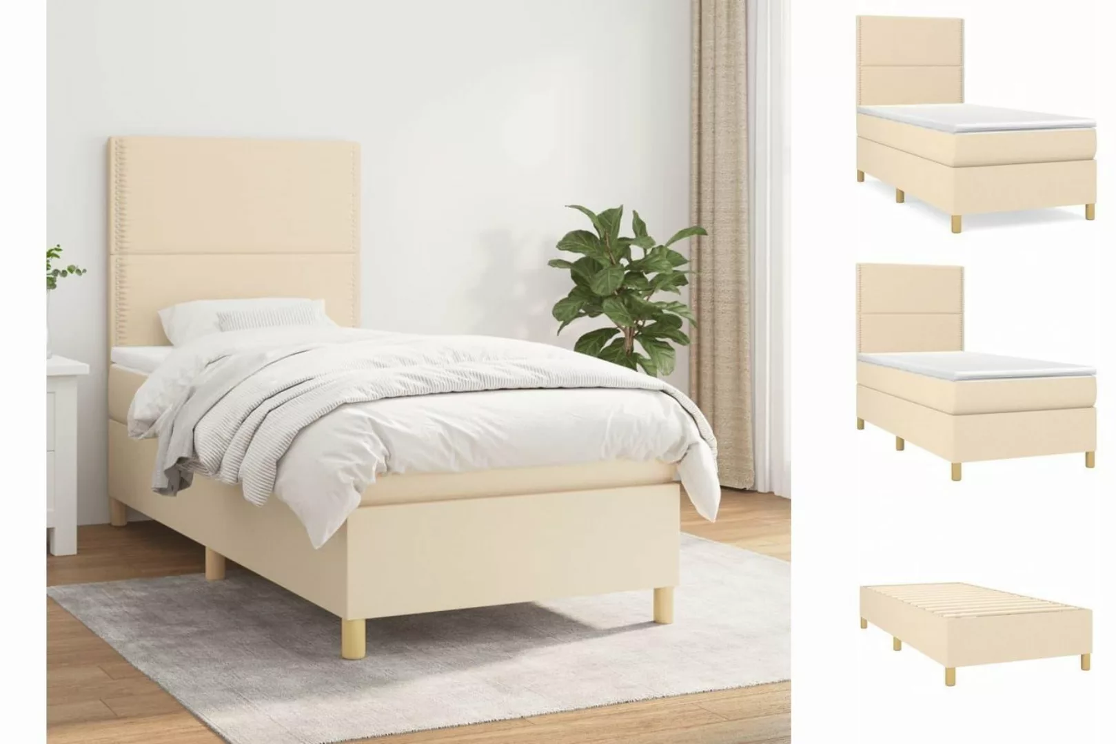 vidaXL Boxspringbett Boxspringbett mit Matratze Creme 80x200 cm Stoff Bett günstig online kaufen