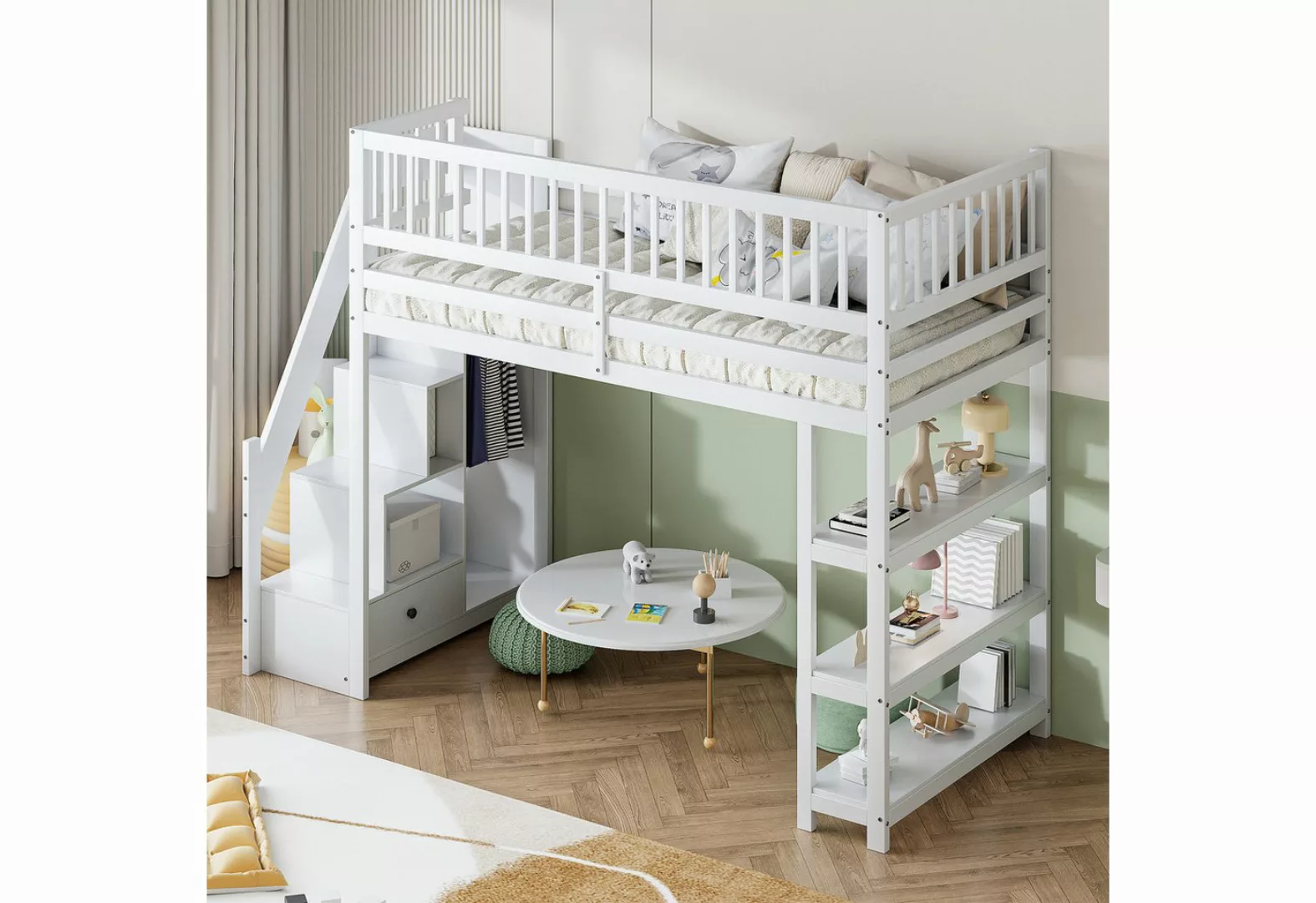 HAUSS SPLOE Kinderbett 90x200 mit Kleiderschrank, Regalen und Sicherheitskl günstig online kaufen