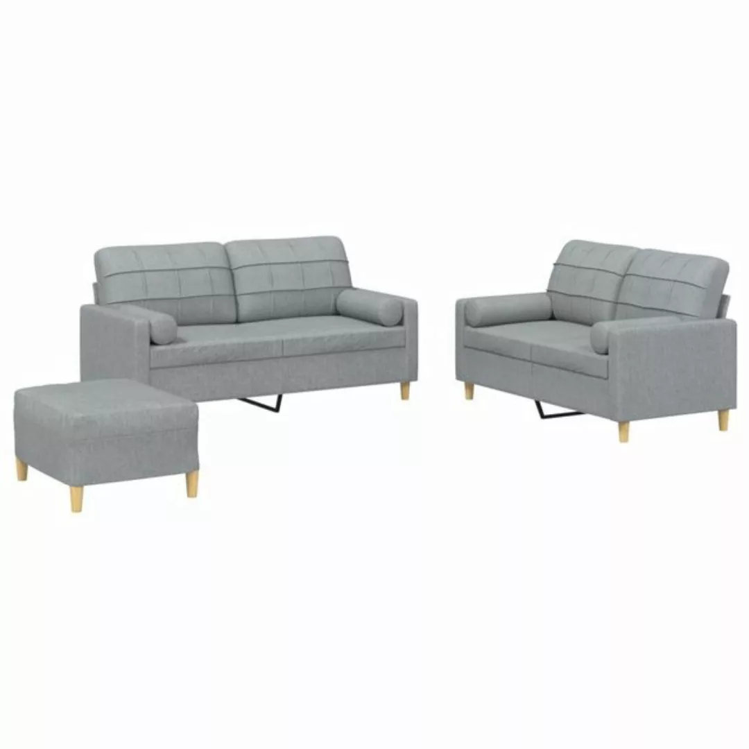 vidaXL Sofa 3-tlg. Sofagarnitur mit Kissen Hellgrau Stoff günstig online kaufen