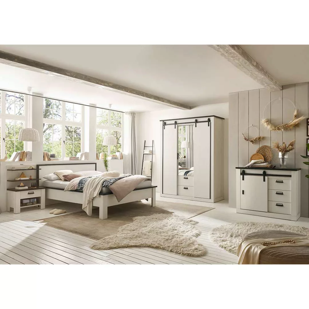 Komplettschlafzimmer Country Stil in Weiß Anthrazit (vierteilig) günstig online kaufen