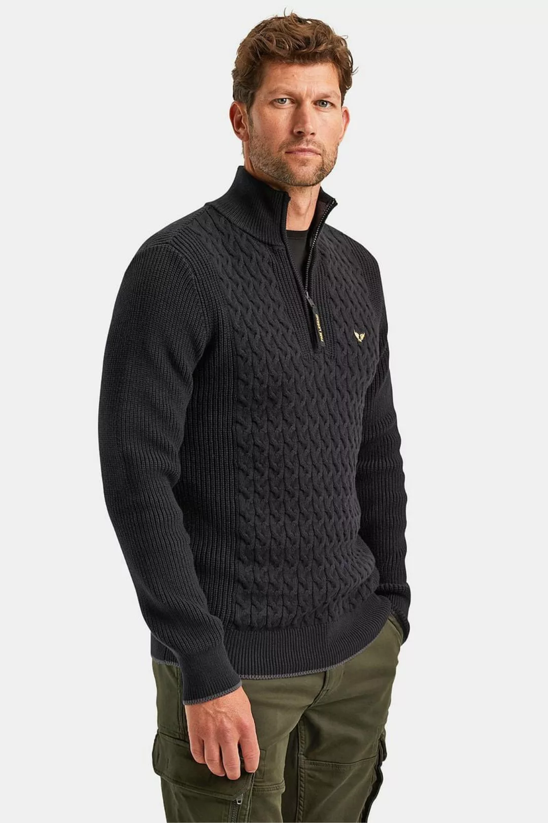 PME Legend Knitted Half Zip Pullover Cable Schwarz - Größe M günstig online kaufen