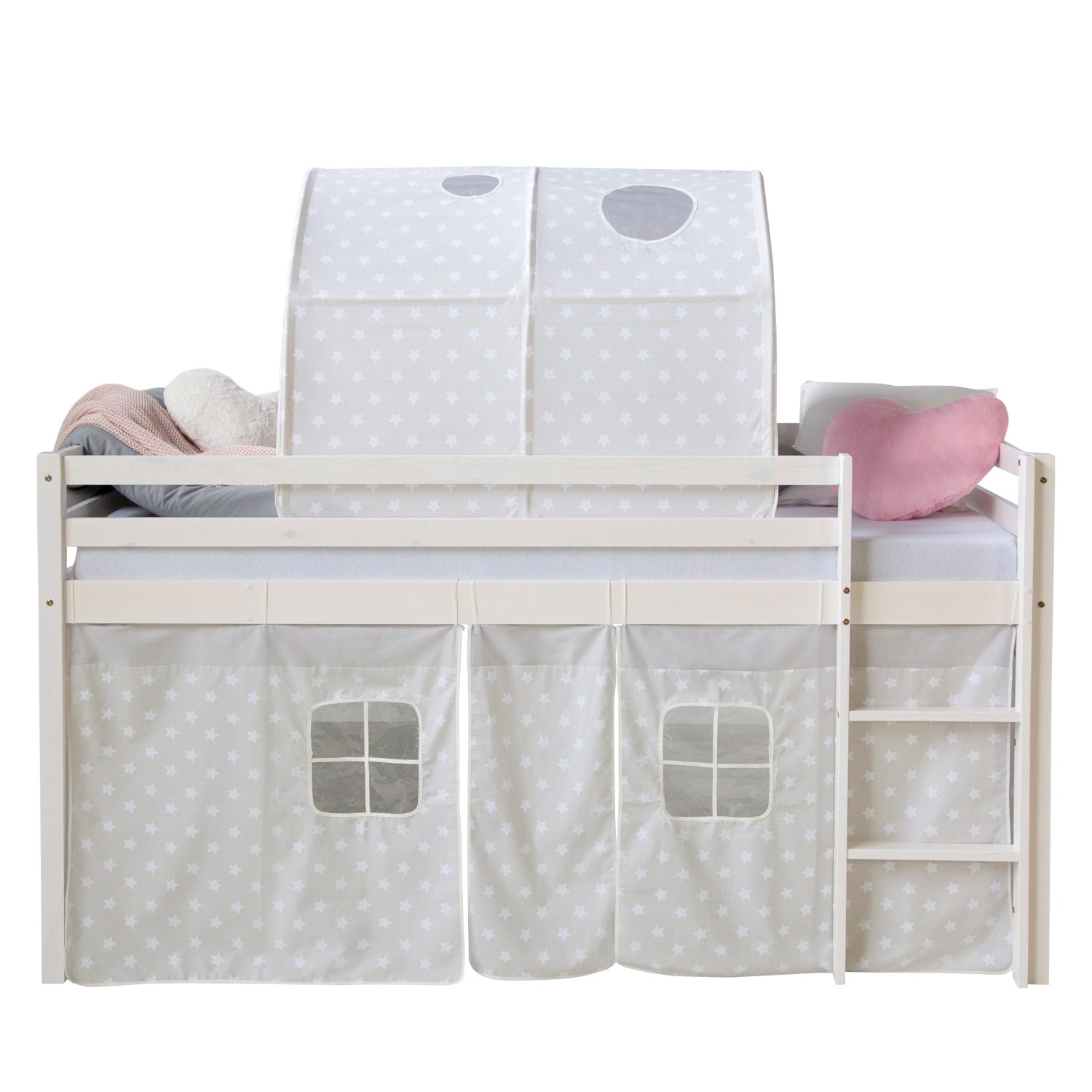Homestyle4u Hochbett 90x200 mit Vorhang und Tunnel in Weiß Sterne 1889 günstig online kaufen