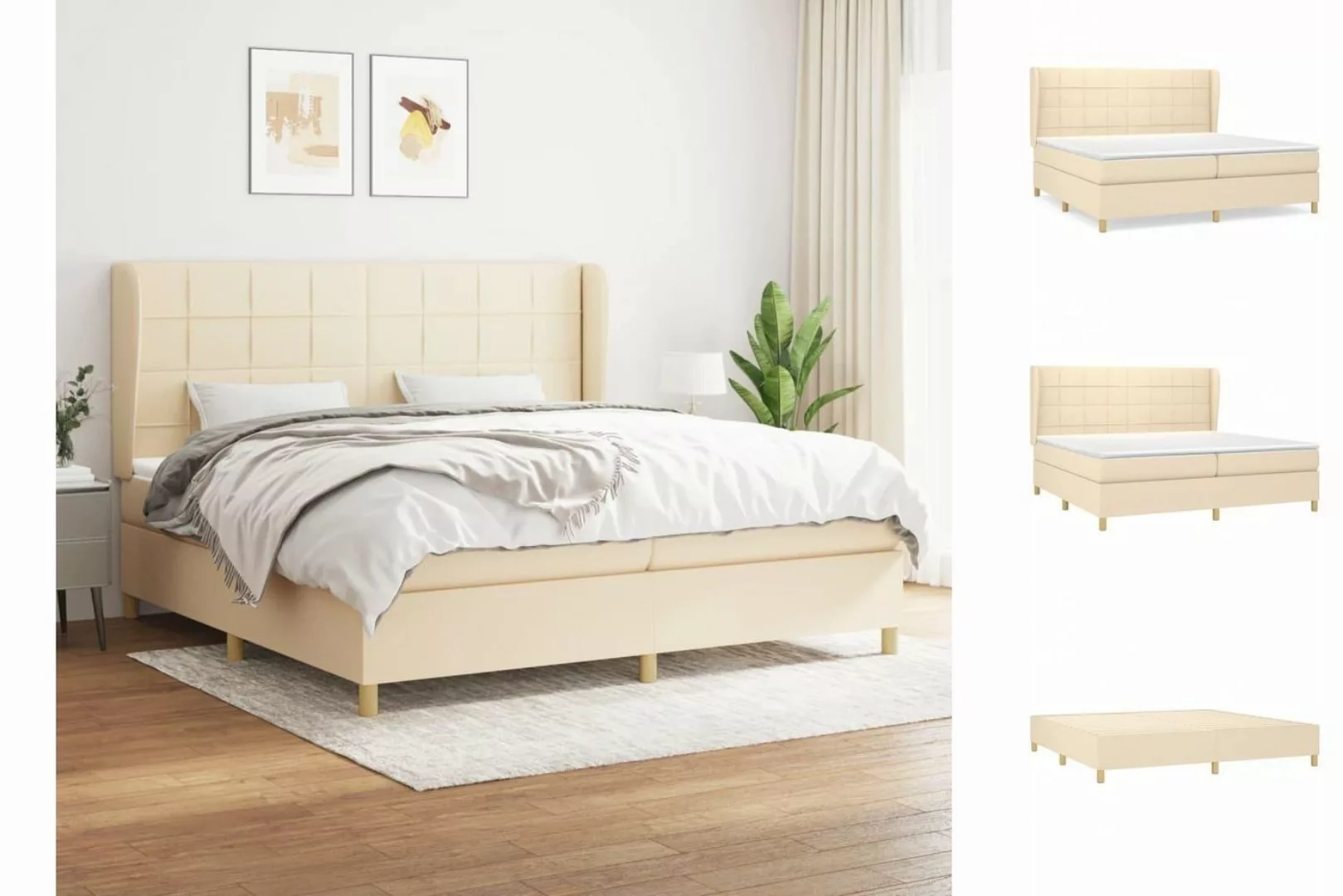 vidaXL Boxspringbett Boxspringbett mit Matratze Creme 200x200 cm Stoff Bett günstig online kaufen