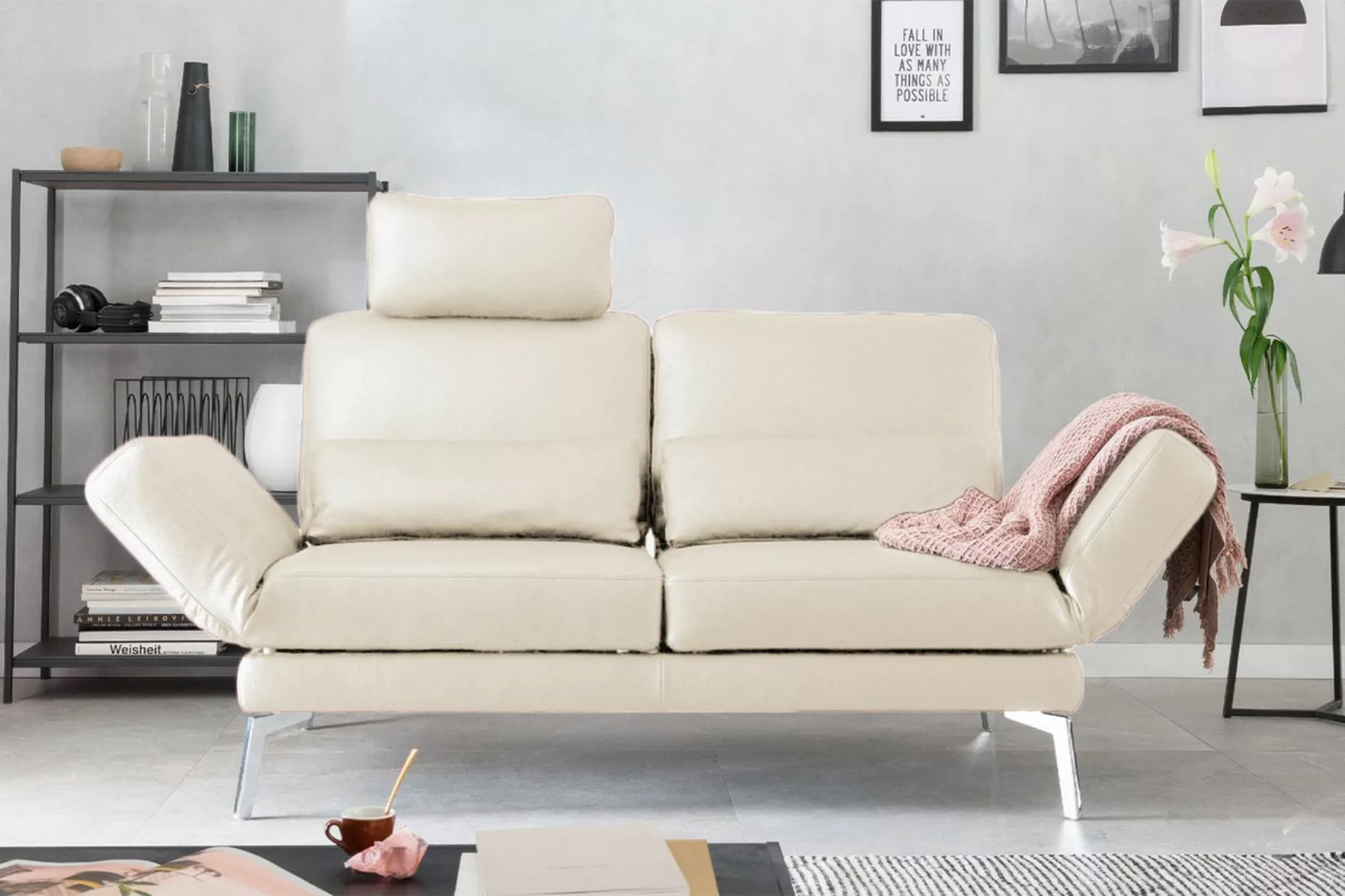 KAWOLA Sofa HURRICANE 2-Sitzer Leder weiß günstig online kaufen