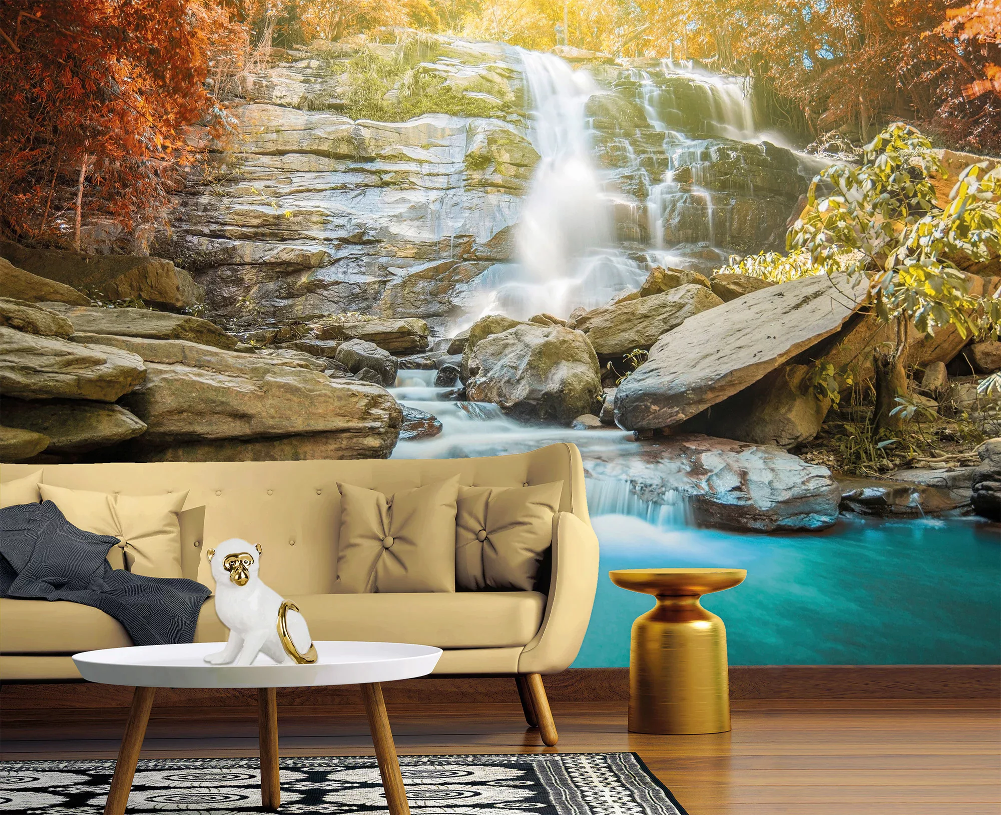 Fototapete Wasserfall Blau Grün Orange  3,50 m x 2,55 m FSC® günstig online kaufen