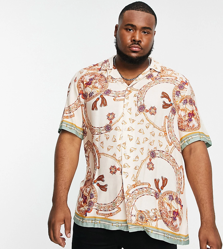 River Island Big & Tall – Kurzärmliges Hemd mit Reverskragen und Schalmuste günstig online kaufen
