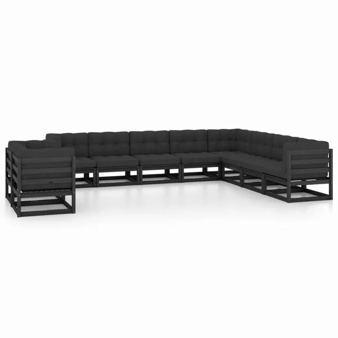 10-tlg. Garten-lounge-set Mit Kissen Schwarz Massivholz Kiefer günstig online kaufen