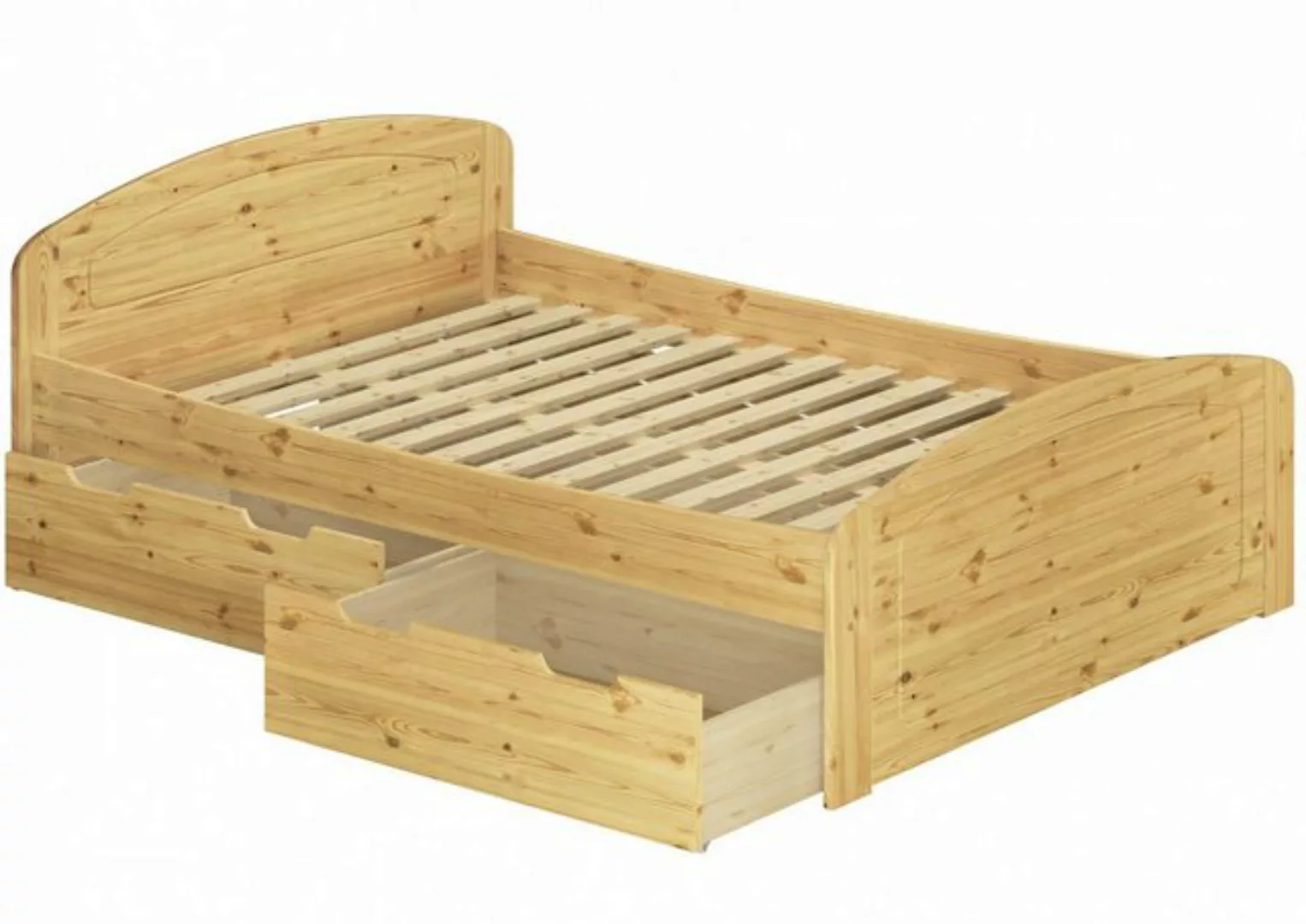 ERST-HOLZ Bett Funktionsbett 160x200 Kiefer massiv mit Rost + 3 Staukästen, günstig online kaufen