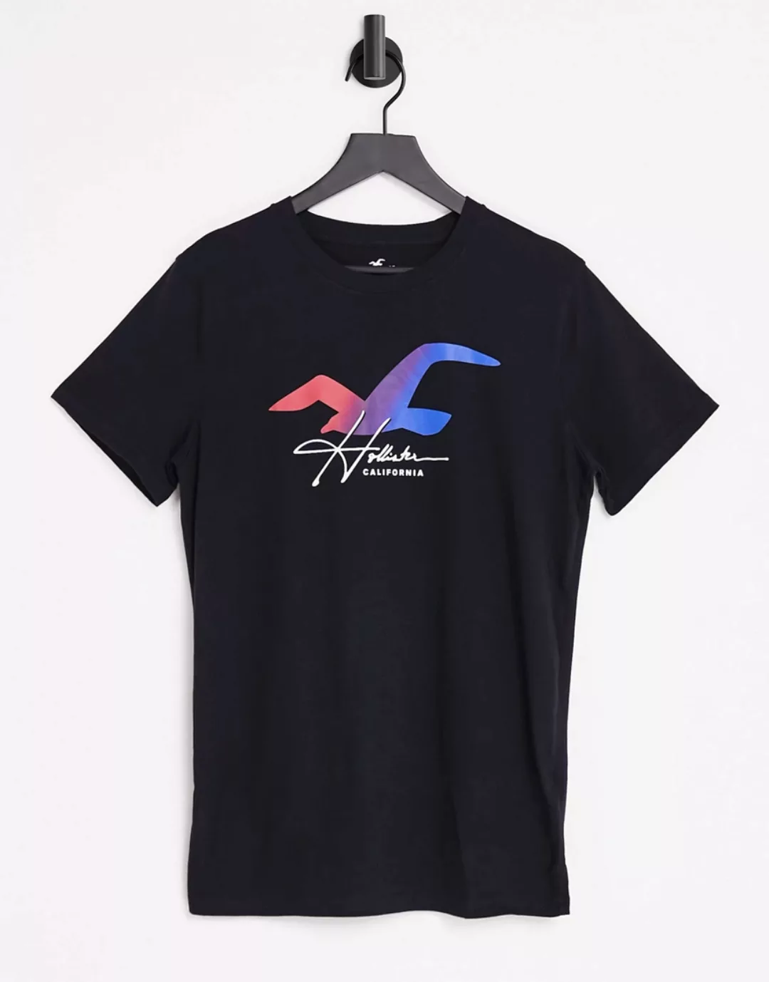 Hollister – T-Shirt in Schwarz mit Möwen-Logo mit Farbverlauf günstig online kaufen