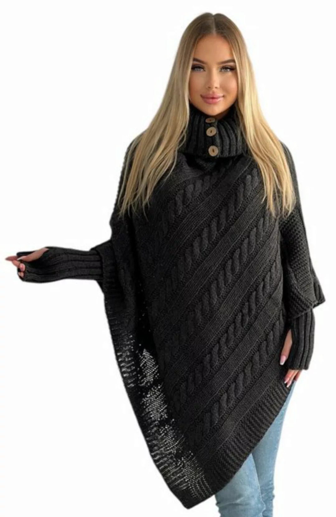 Mississhop Strickponcho Poncho Strick Sweatshirt Pullover Umhang Überwurf m günstig online kaufen