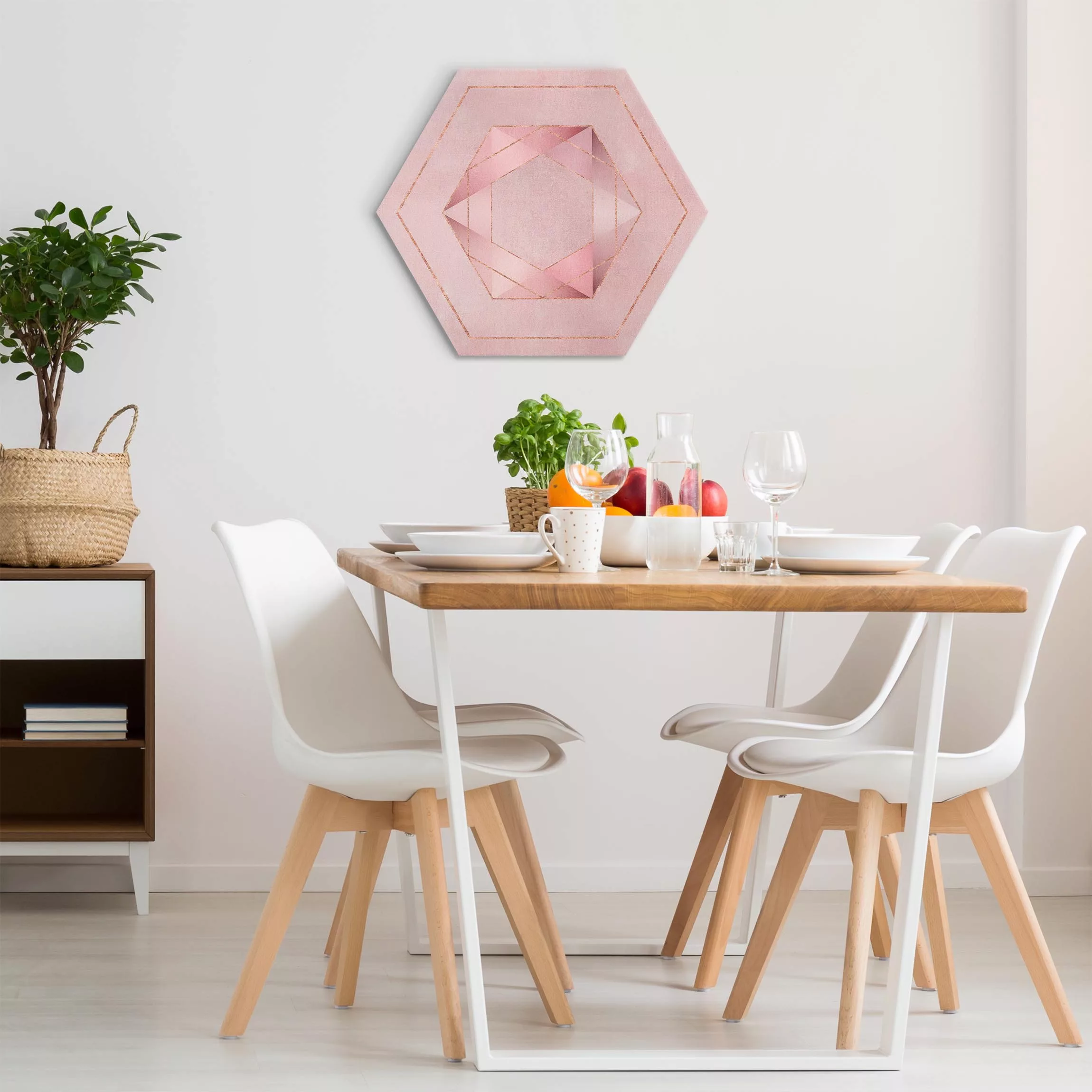 Hexagon-Alu-Dibond Bild Geometrie in Rosa und Gold I günstig online kaufen