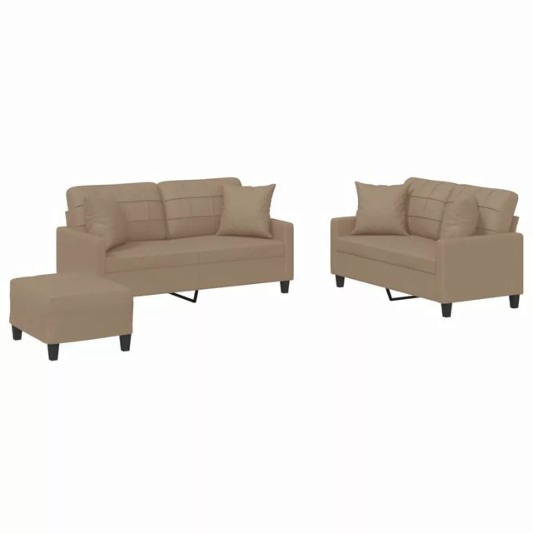 vidaXL Sofa 3-tlg. Sofagarnitur mit Kissen Cappuccino-Braun Kunstleder günstig online kaufen