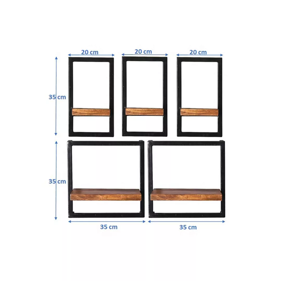 Wohnzimmerregal Set mit Holzböden Metallrahmen (fünfteilig) günstig online kaufen