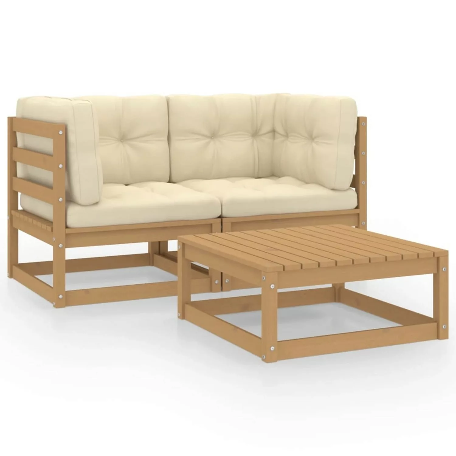 3-tlg. Garten-lounge-set Mit Kissen Kiefer Massivholz günstig online kaufen