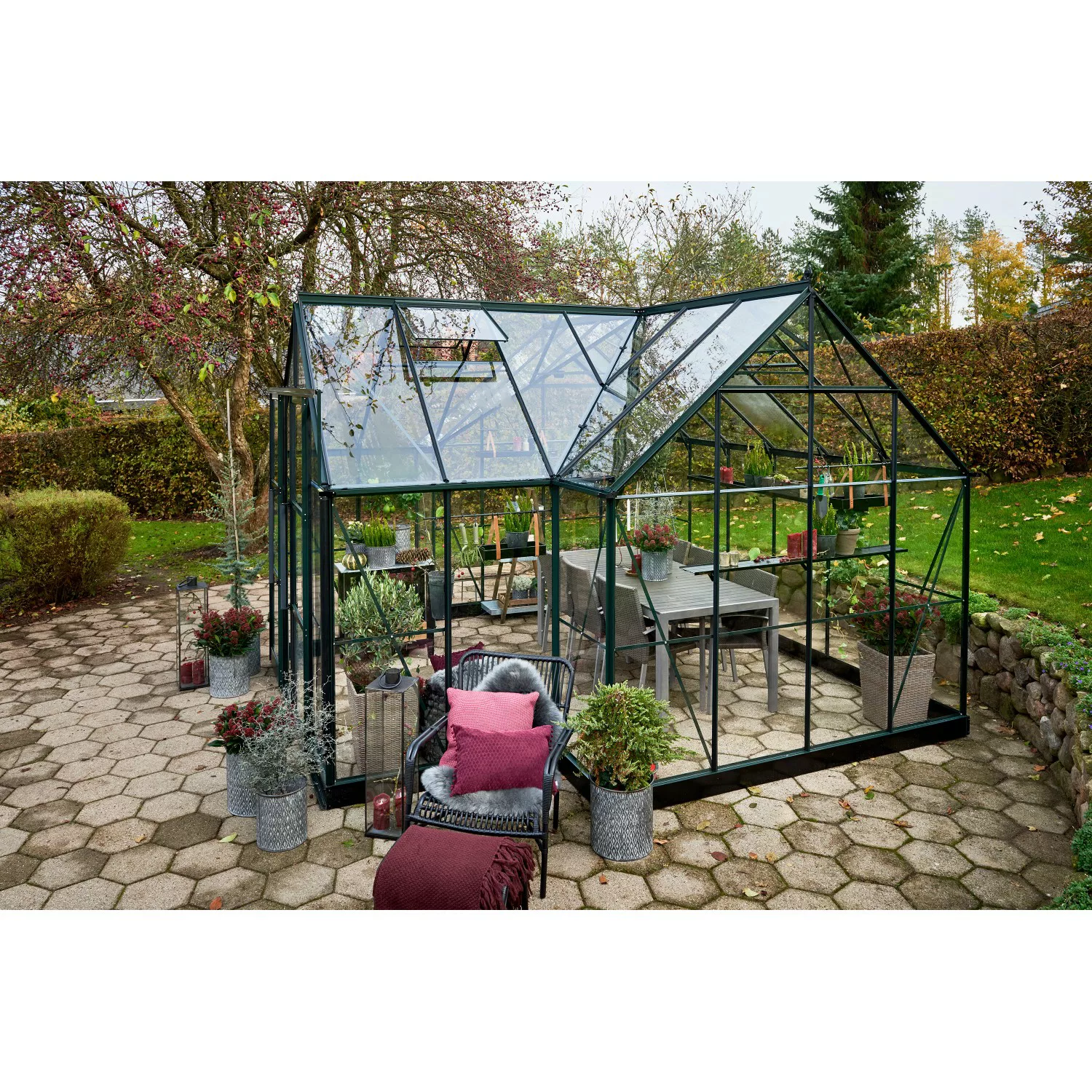 Halls Gewächshaus Garden Room 12,9 m² Grün mit 3 mm Sicherheitsglas günstig online kaufen