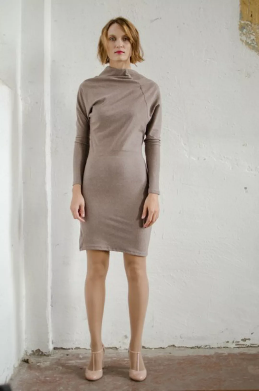 Asymmetrisches Kleid Jumi In Blau Melange Oder Hellbraun Melange günstig online kaufen