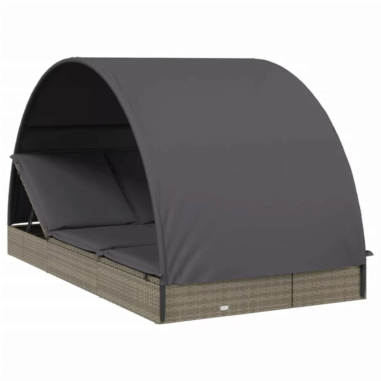 Vidaxl Sonnenliegen 2 Stk. Mit Runddach Grau 211x112x140cm Poly Rattan günstig online kaufen