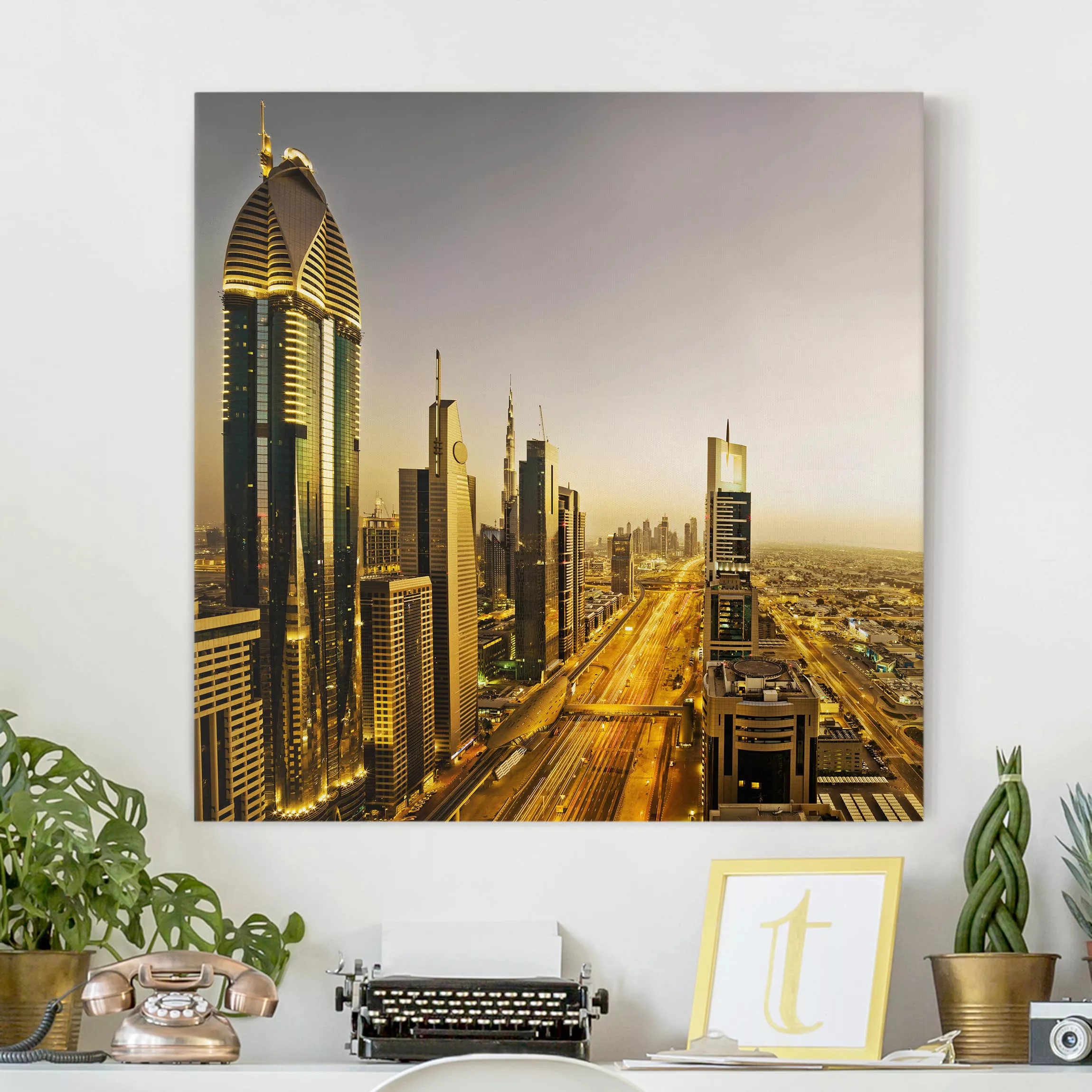 Leinwandbild - Quadrat Goldenes Dubai günstig online kaufen