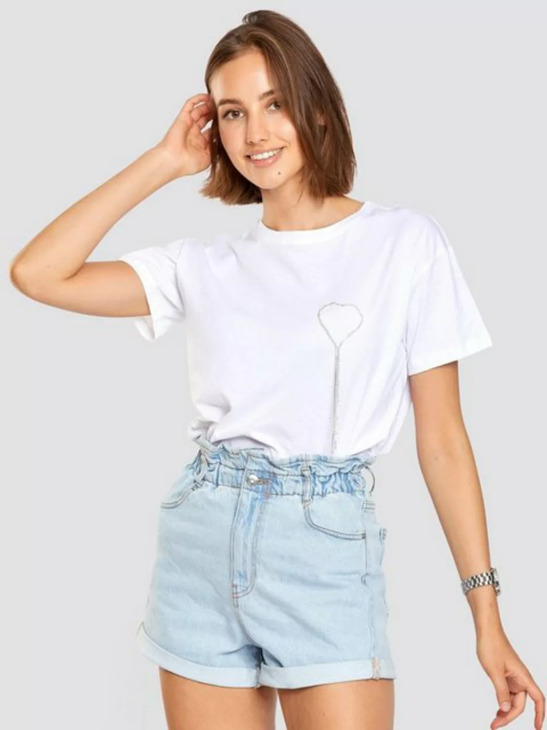 Freshlions T-Shirt T-Shirt Herz Nieten Weiss L günstig online kaufen