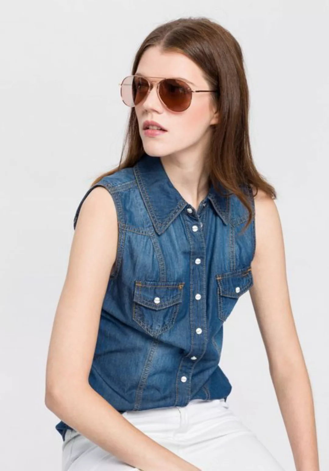 Arizona Jeansbluse mit Knöpfen in Perlmuttoptik günstig online kaufen