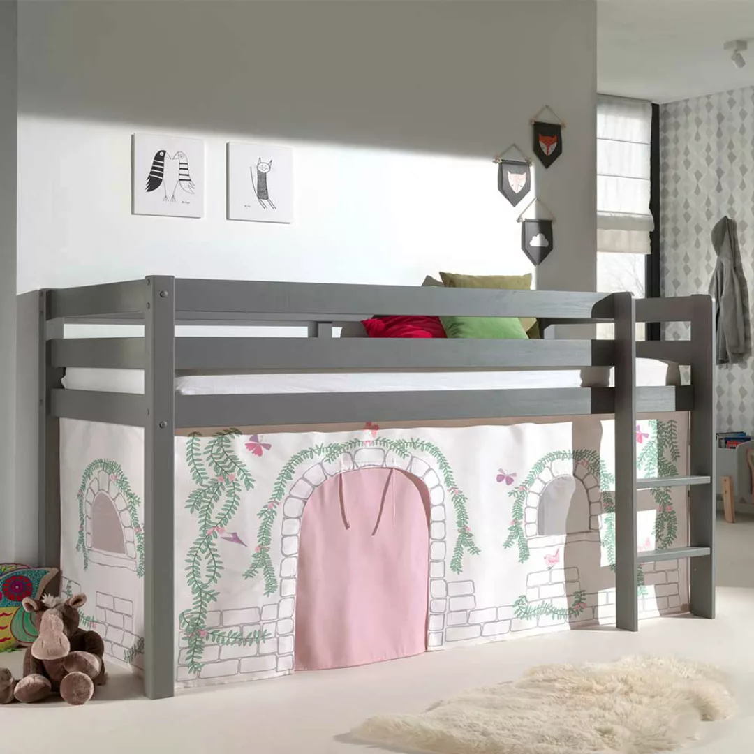 Kinder Einzelbett in Grau und Rosa Schmetterling Motiv günstig online kaufen