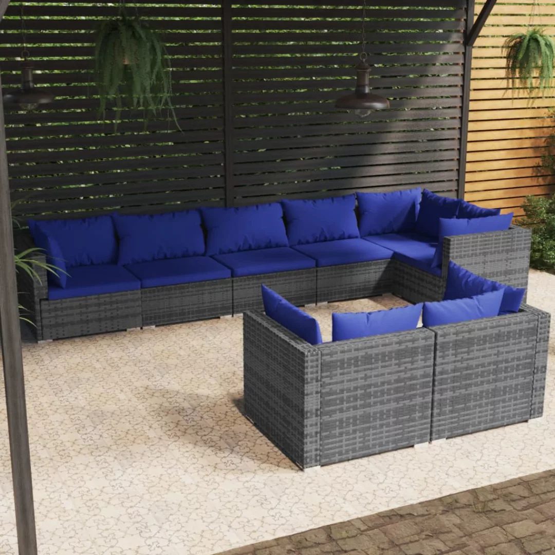 Vidaxl 8-tlg. Garten-lounge-set Mit Kissen Grau Poly Rattan günstig online kaufen