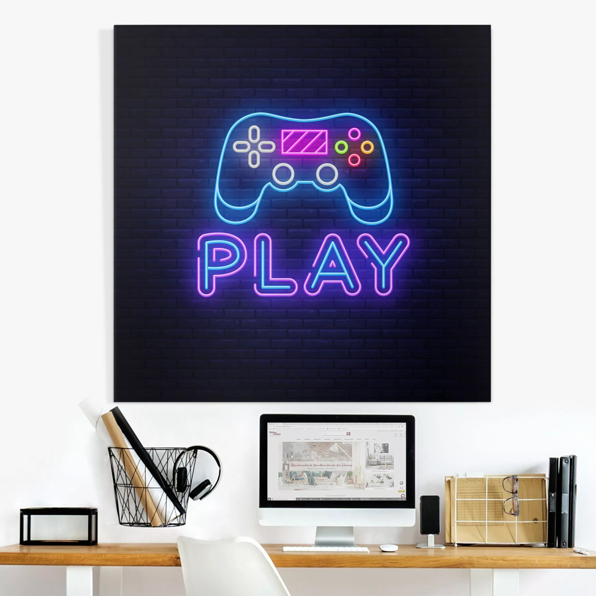 Leinwandbild Neon Gaming Controller günstig online kaufen