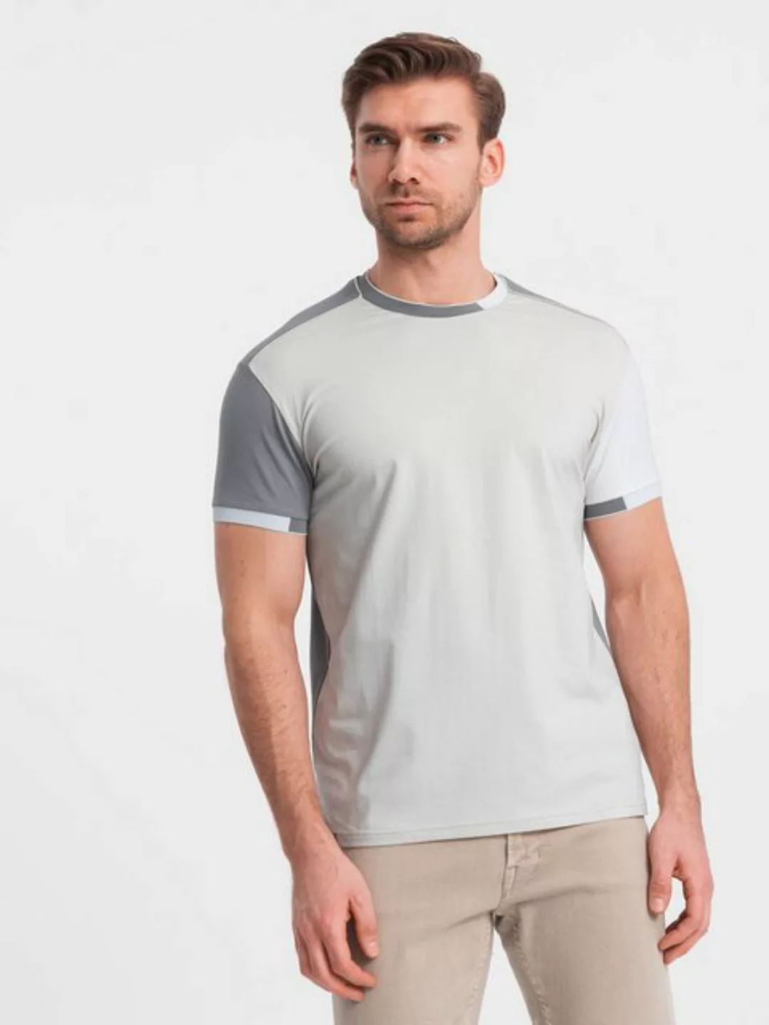 OMBRE T-Shirt Herren-T-Shirt aus Elastan mit farbigen Ärmeln günstig online kaufen