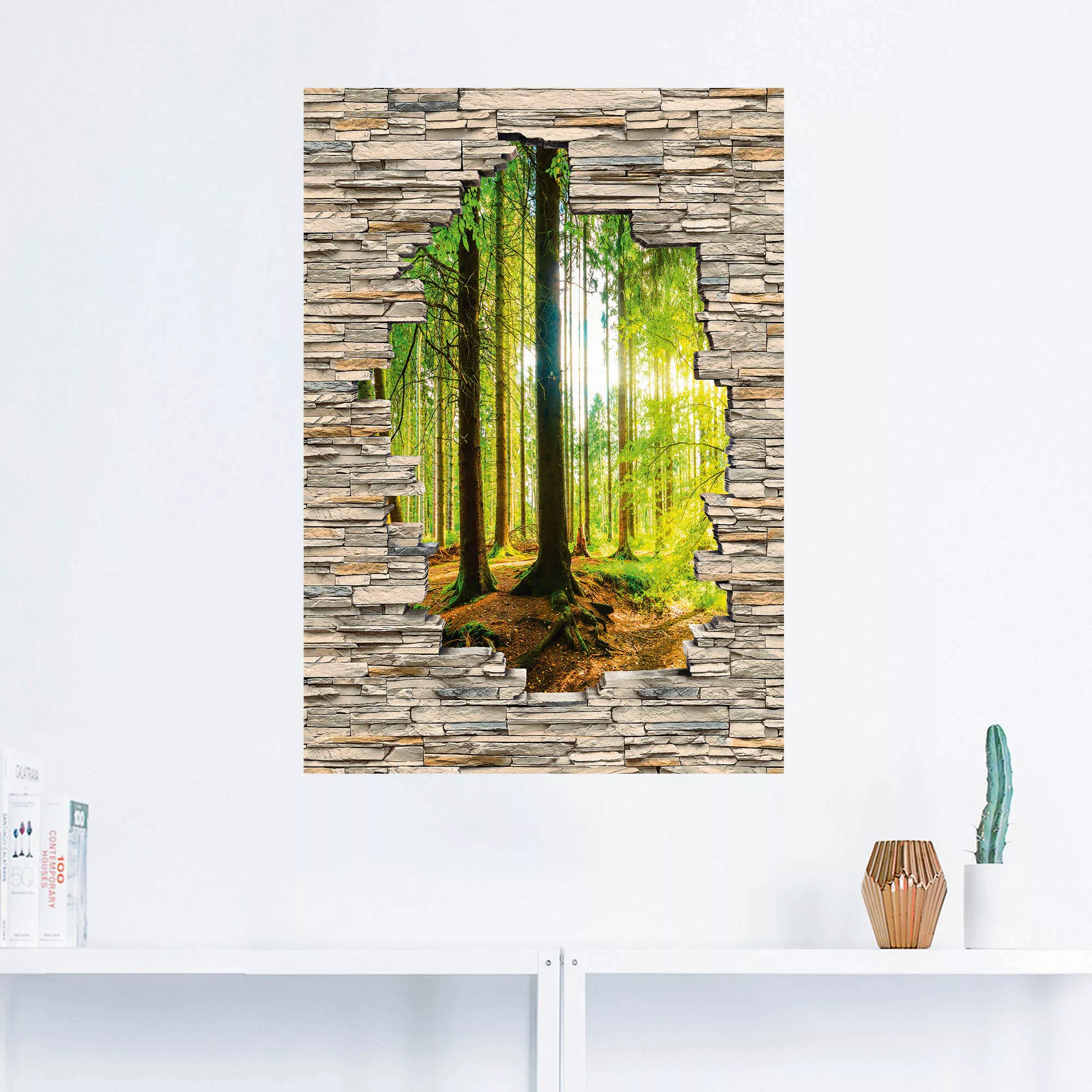 Artland Wandbild »Wald mit Bach Blick Stein Mauer«, Waldbilder, (1 St.) günstig online kaufen