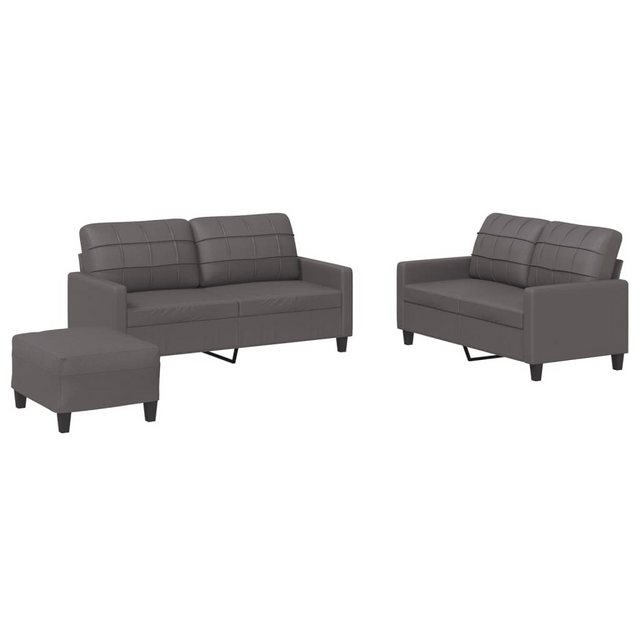 vidaXL Sofa Sofagarnitur mit Kissen Kunstleder, Standard + Fußhocker, Grau günstig online kaufen