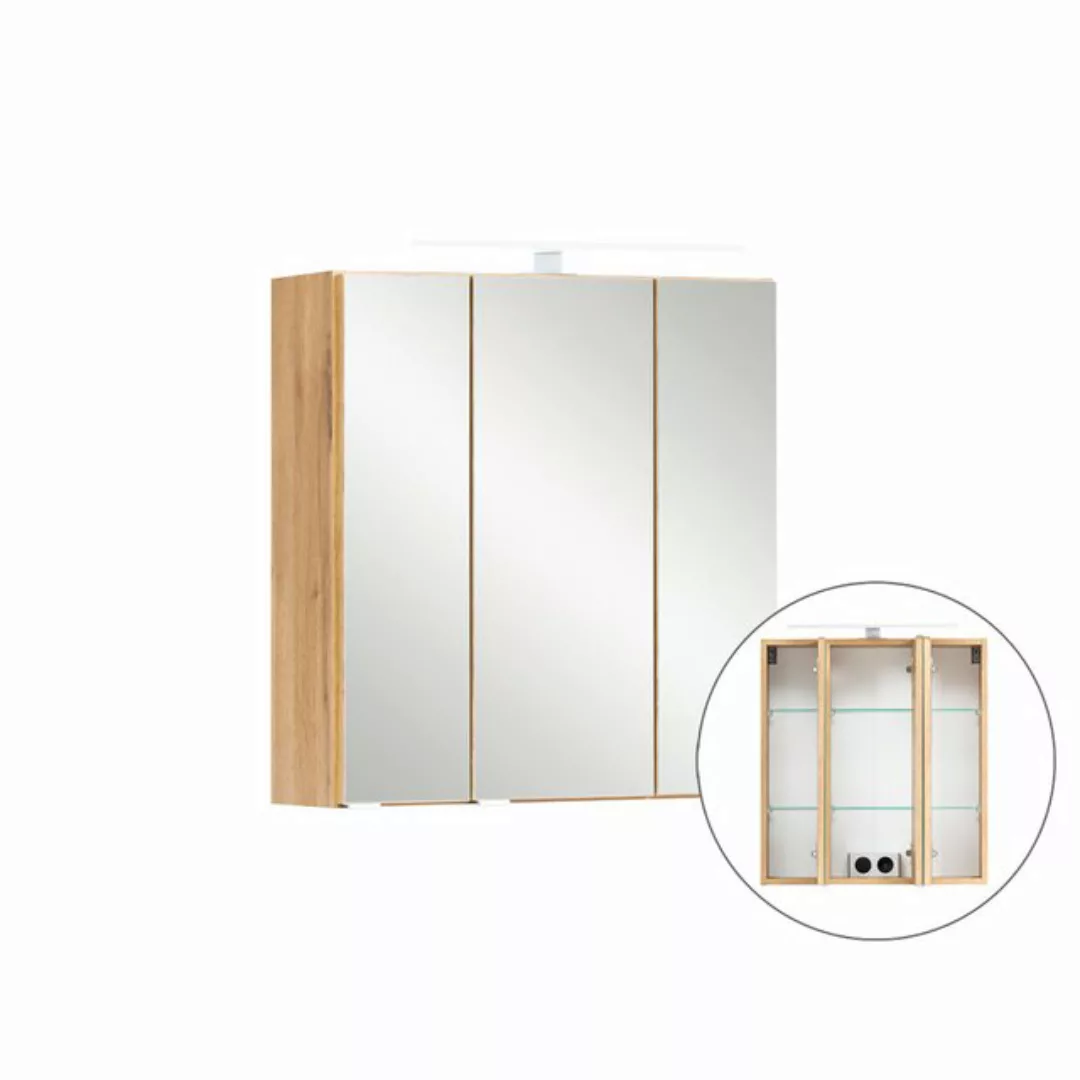 Lomadox Badezimmer 3D-Spiegelschrank 60 cm breit VIDAGO-03 in Wotan Eiche N günstig online kaufen