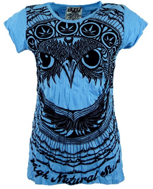 Guru-Shop T-Shirt Sure T-Shirt Eule - hellblau Festival, Goa Style, alterna günstig online kaufen