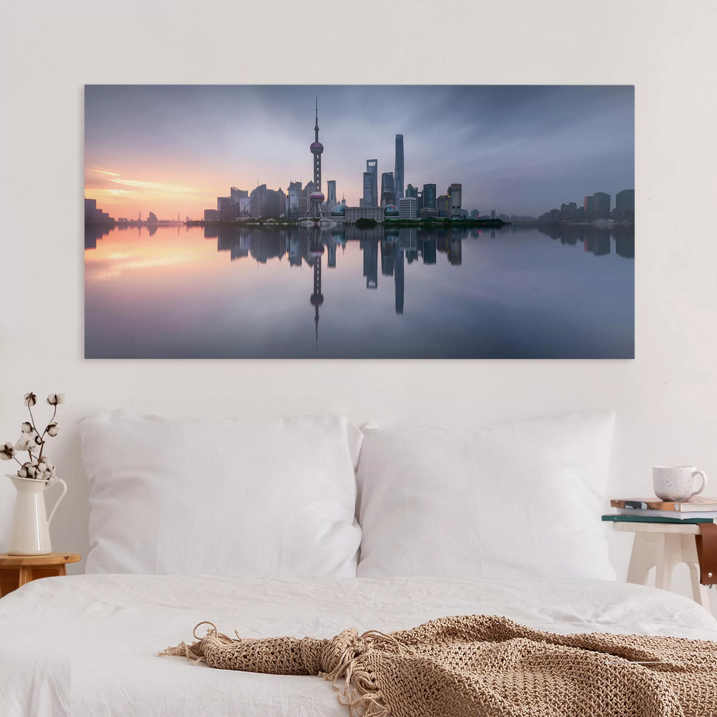 Leinwandbild Architektur & Skyline - Querformat Shanghai Skyline Morgenstim günstig online kaufen