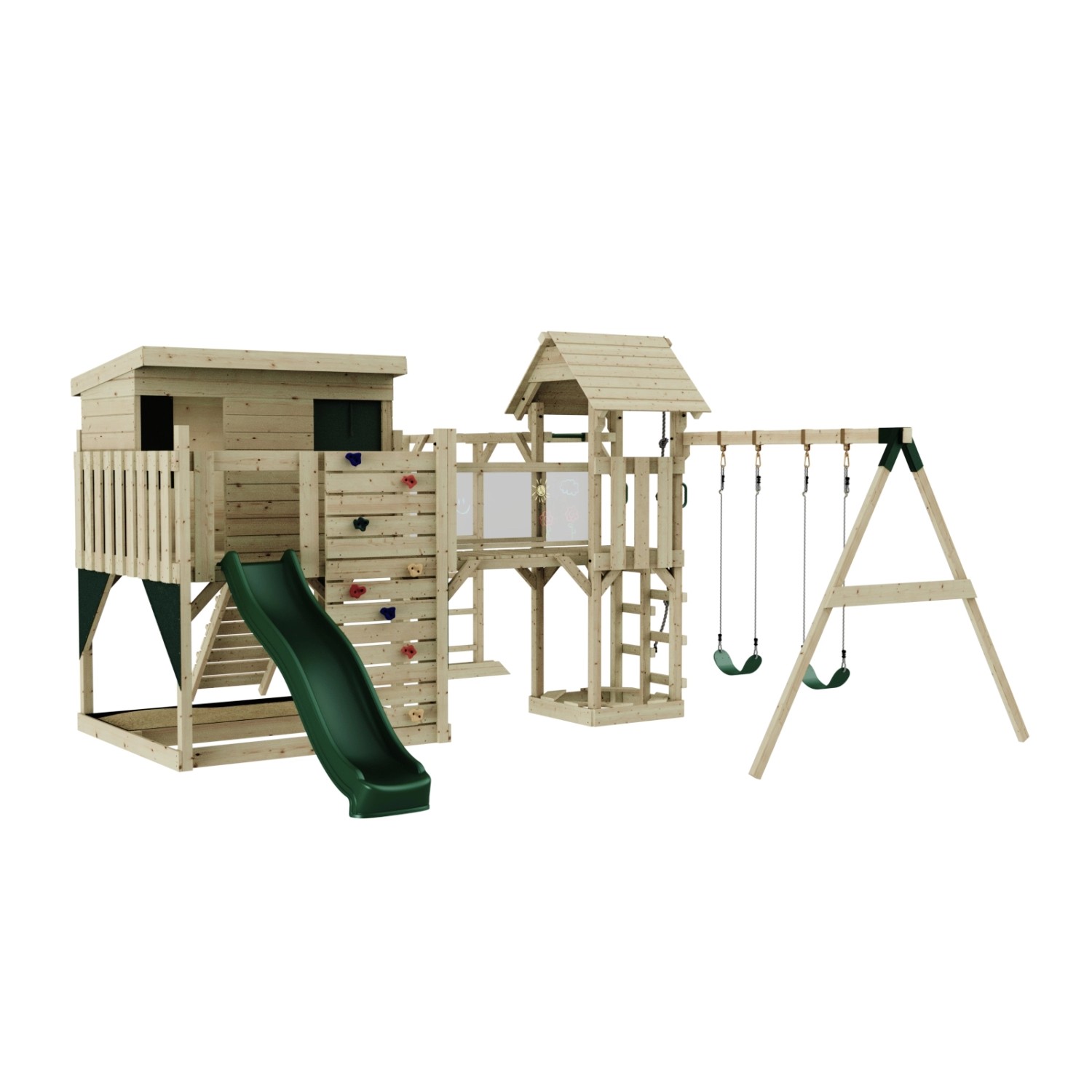 OutdoorToys Spielturm Johanna mit Kinderschaukel Dunkelgrün günstig online kaufen