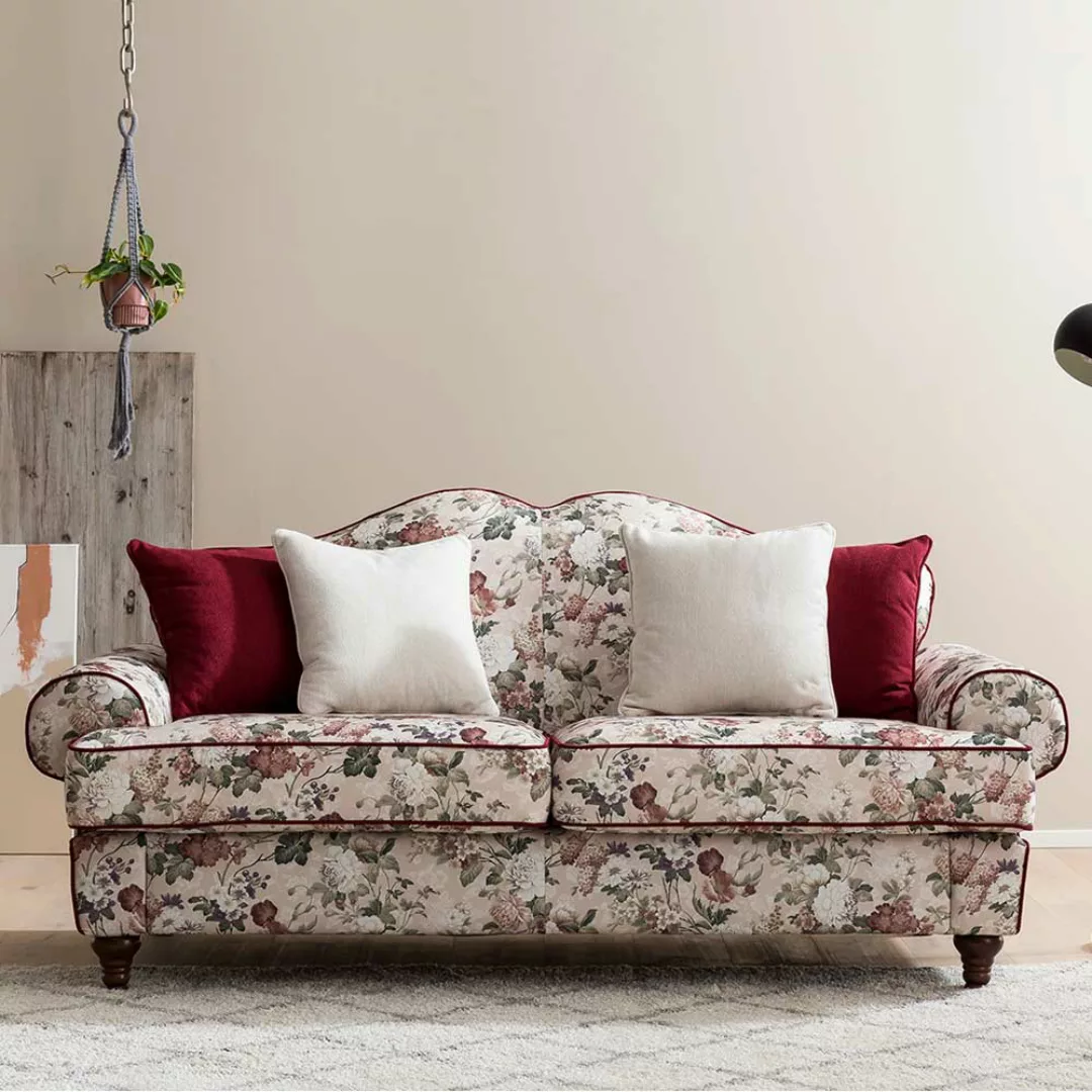 Dreisitzer Couch geblümt im Vintage Look Fußgestell aus Holz günstig online kaufen