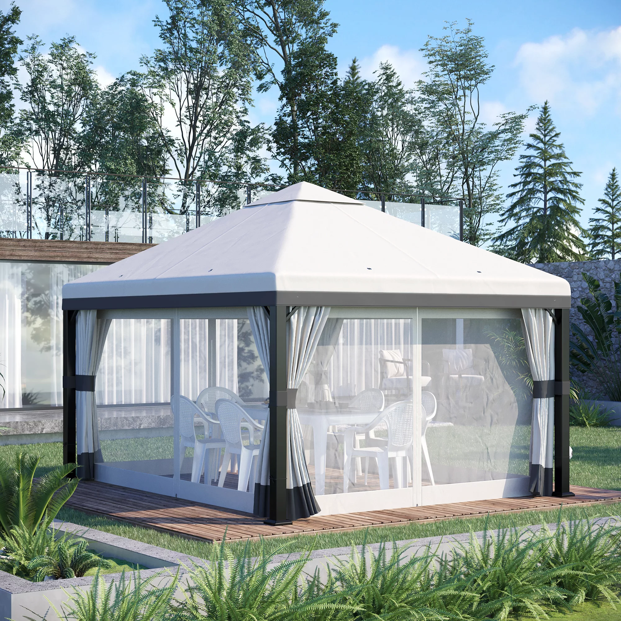 Outsunny Pavillon 3x3m  Gartenzelt mit Netzseiten & UV-Schutz, für Balkon & günstig online kaufen