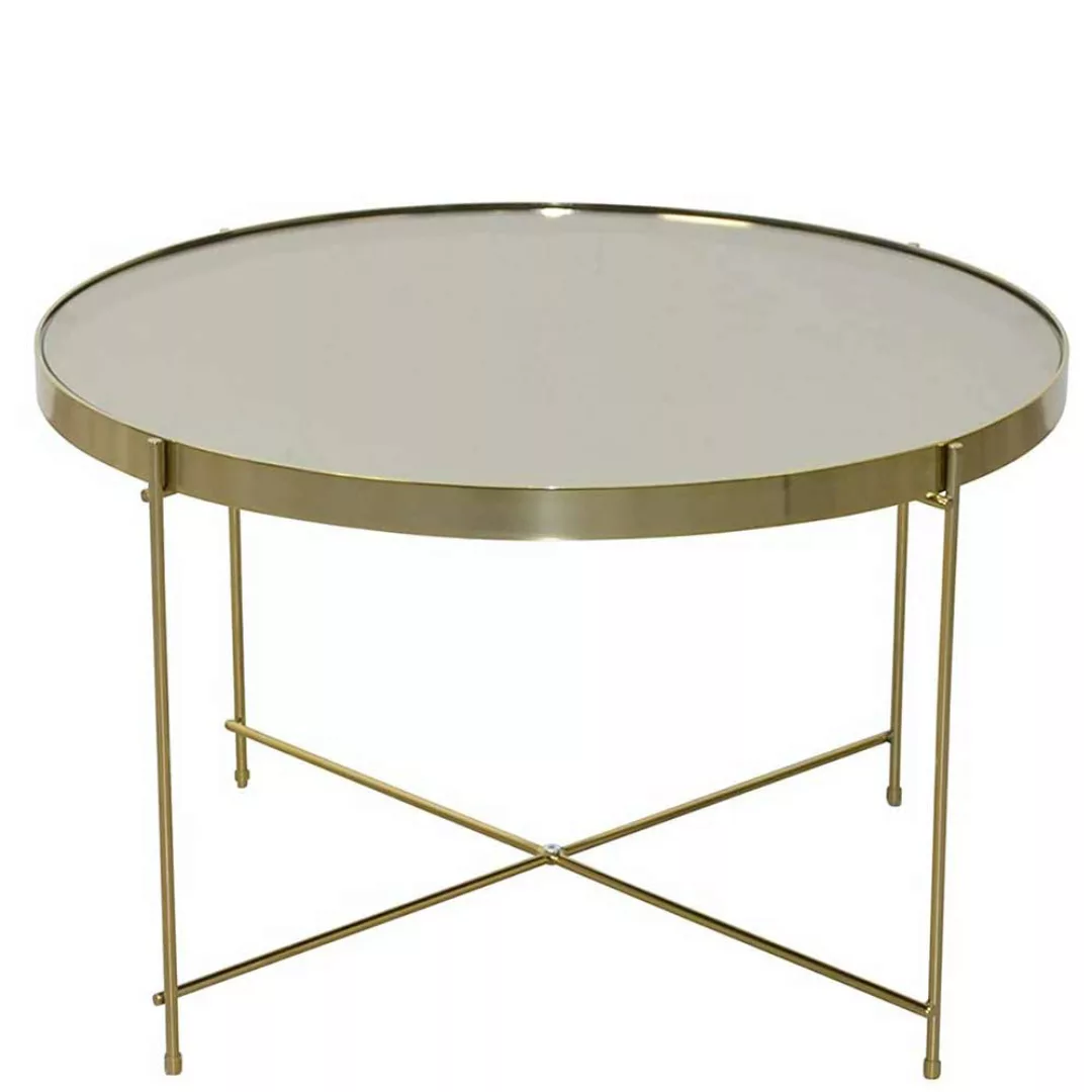 Wohnzimmer Tisch mit Spiegelglasplatte Goldfarben und Cremeweiß günstig online kaufen