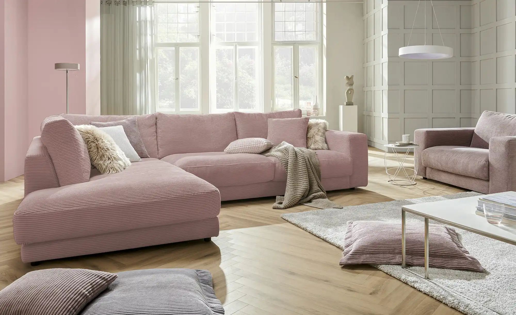 Jette Home Ecksofa Cord Sila ¦ rosa/pink ¦ Maße (cm): B: 325 H: 85 T: 224 P günstig online kaufen