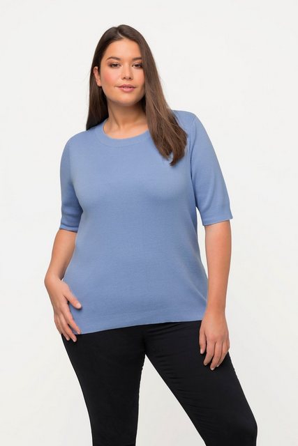 Ulla Popken Strickpullover Pullover Feinripp Rundhals Halbarm Biobaumwolle günstig online kaufen