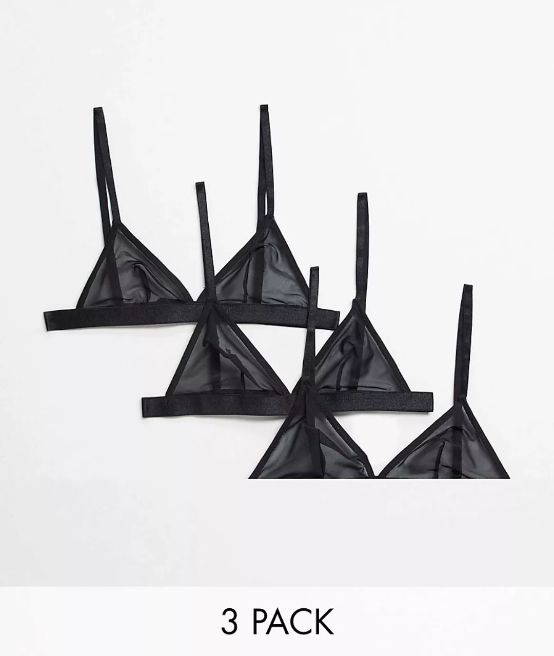 ASOS DESIGN – Triangel-BHs in Schwarz aus Netzstoff im 3er-Set günstig online kaufen