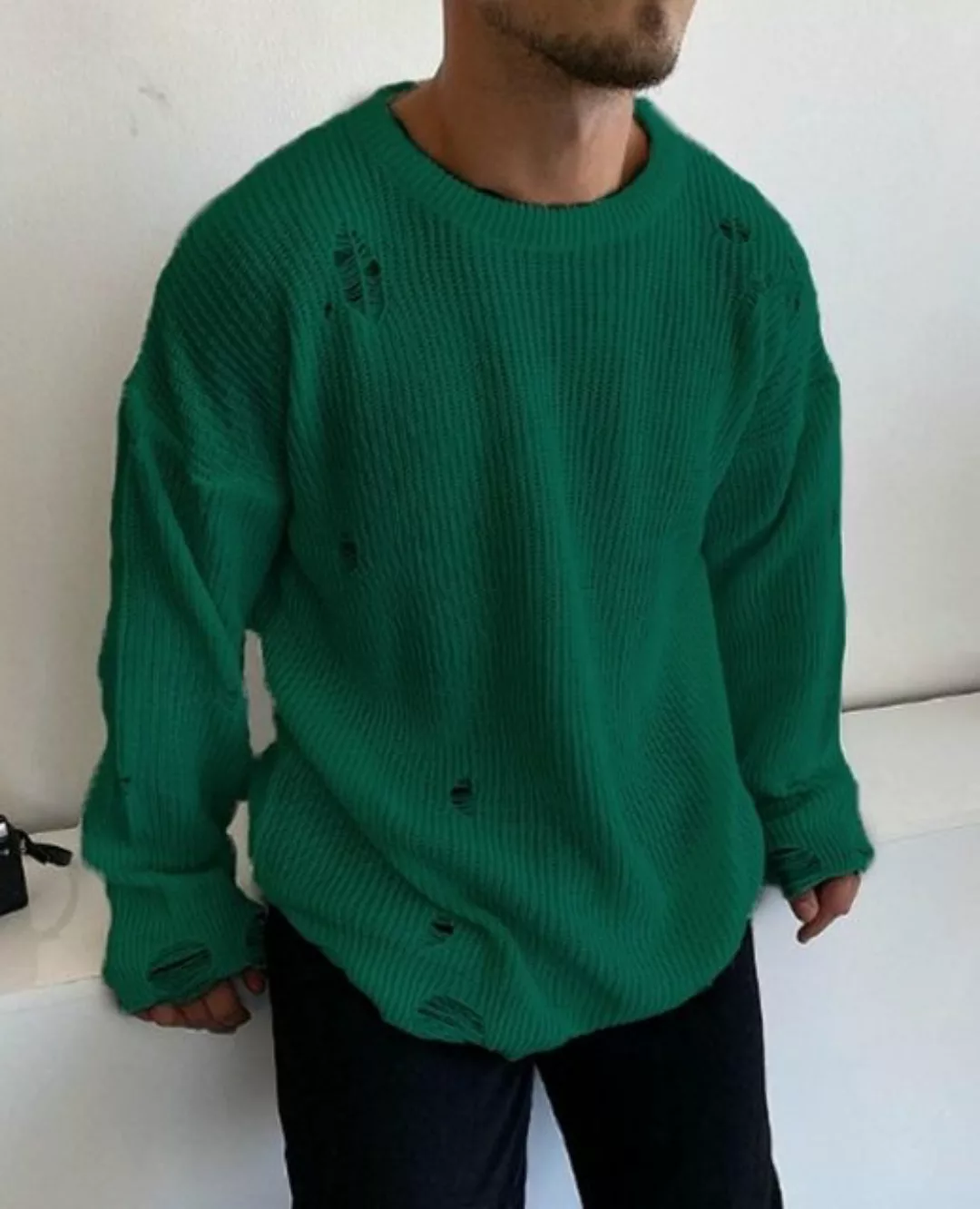 OSSY HOMER Strickpullover Männer Knit mit Riss Drop Shoulder Pullover Overs günstig online kaufen